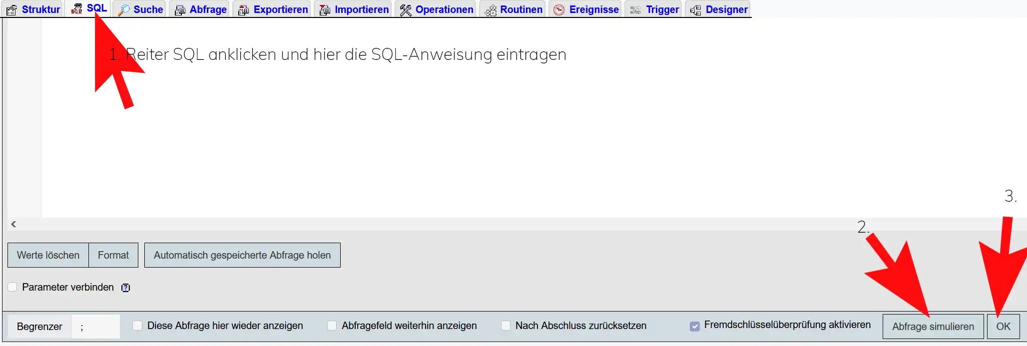 Screenshot von der SQL-Oberfläche