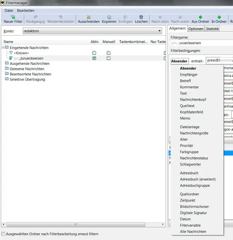Screenshot vom Programm TheBat!