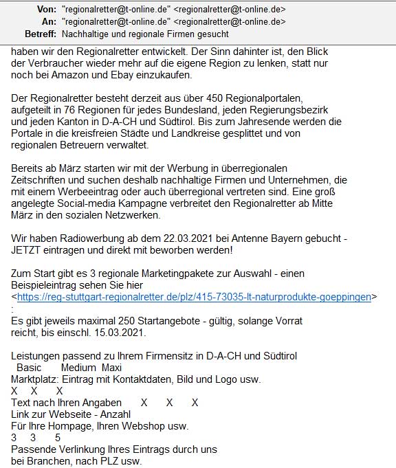 Screenshot Werbemail